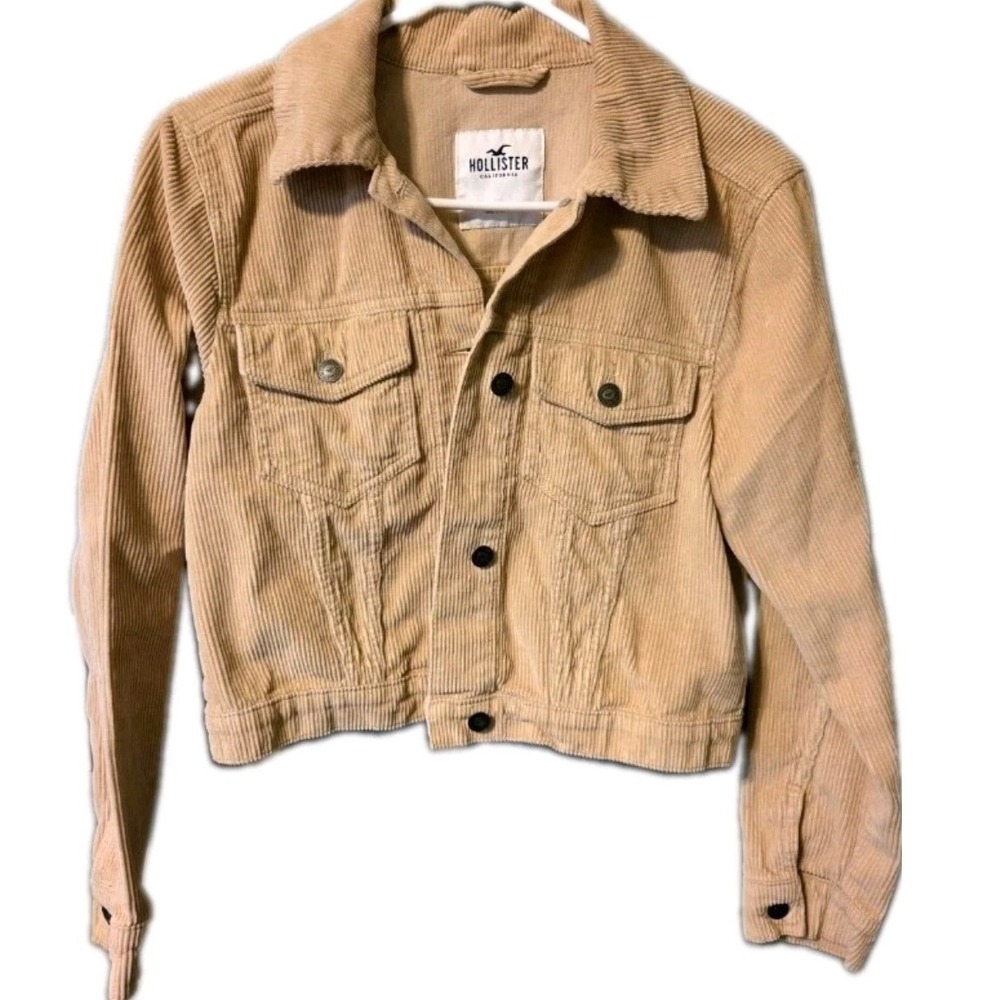 Hollister Womens Tan Beige Corduroy Cropped Trucker Jacket Size Medium
